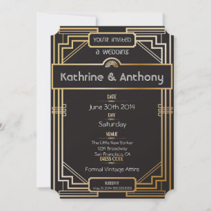 Invitación a la boda Art Deco Black and Gold Gatsb