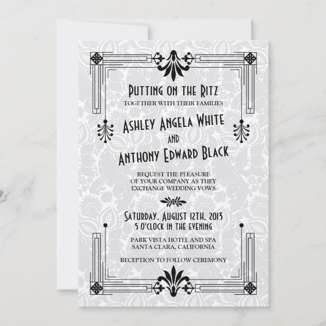 Invitación a la boda Art Deco de los años 20 (Anverso)