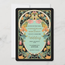 Invitación a la boda Art Nouveau de color negro