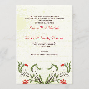 Invitación a la boda Art Nouveau de Flores Rojas