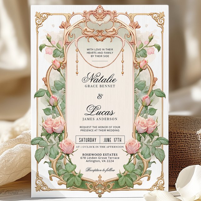 Invitación a la boda Art Nouveau de Rubor Pink Gre (Subido por el creador)