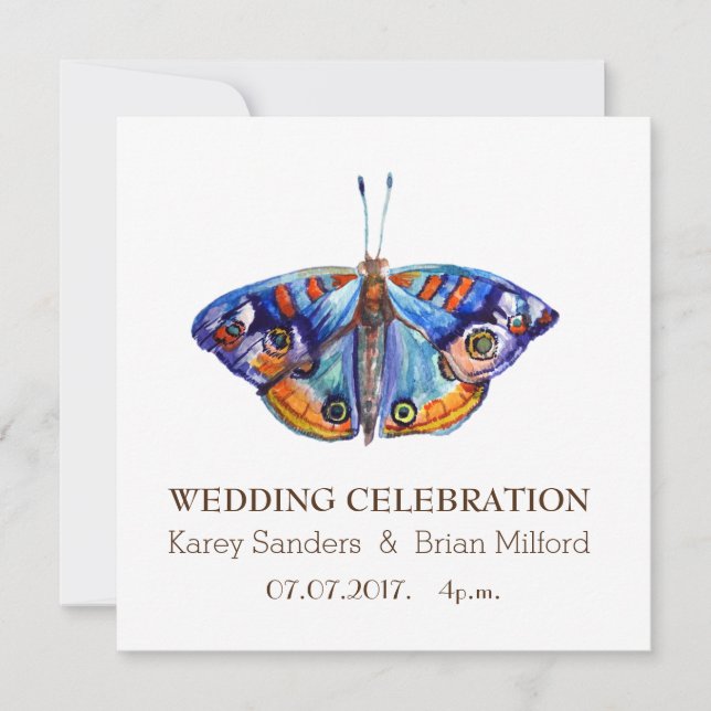 Invitación a la boda, arte elegante, mariposa azul (Anverso)