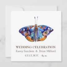 Invitación a la boda, arte elegante, mariposa azul