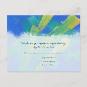 Invitación a la boda artística azul y amarilla RSV