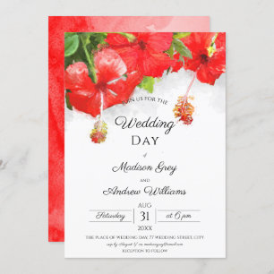 Invitación a la boda artística de flores en hibisc