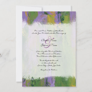 Invitación a la boda artística púrpura y verde