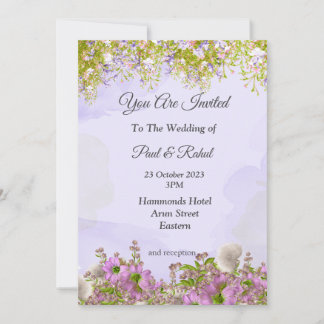Invitación a la boda asombrosa, flores moradas ado