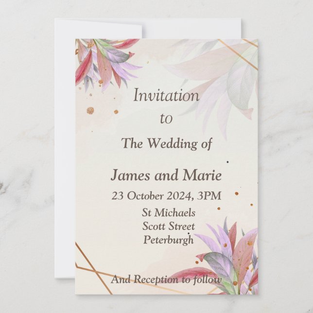 Invitación a la boda asombrosa, hojas otoñales (Anverso)