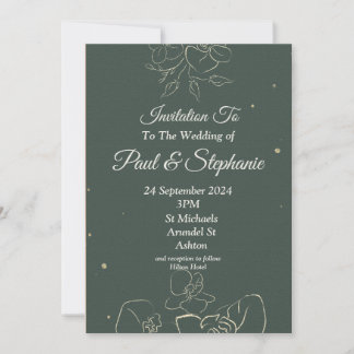 Invitación a la boda asombrosa, verde, crema