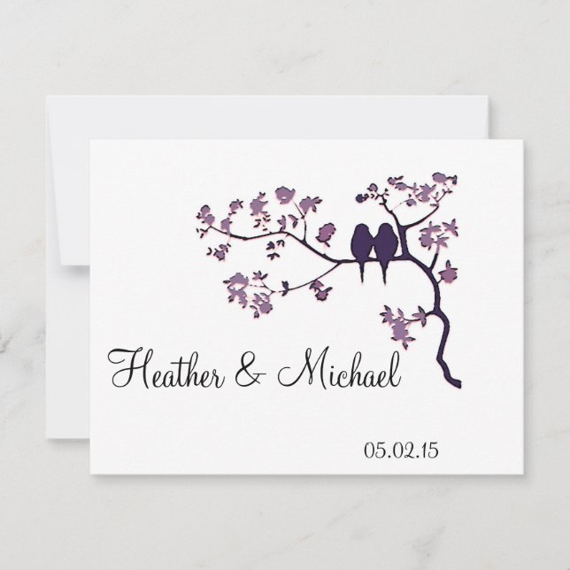 Invitación a la boda - aves amorosas en un árbol (Anverso)