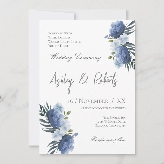 Invitación a la boda azul (Anverso)