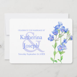 Invitación a la boda azul acuarela con flores de S