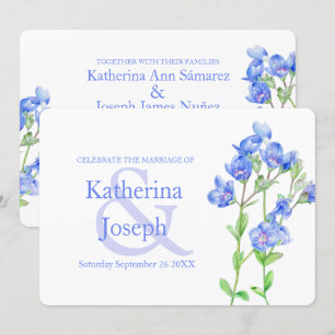 Invitación a la boda azul acuarela con flores de S