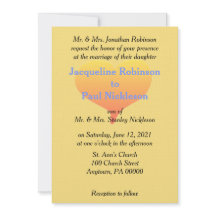 Invitación a la boda azul amarilla del corazón del