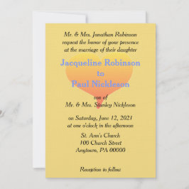 Invitación a la boda azul amarilla del corazón del