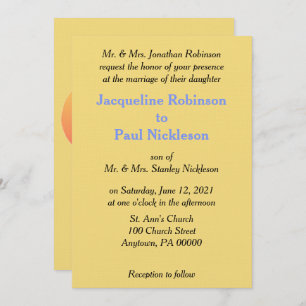 Invitación a la boda azul amarilla del Mellow del 
