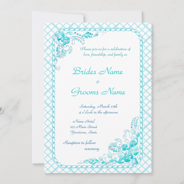 Invitación a la boda azul Aqua (Anverso)