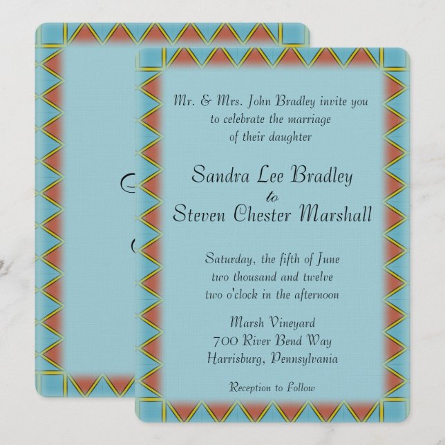 Invitación a la boda azul azteca (Anverso / Reverso)