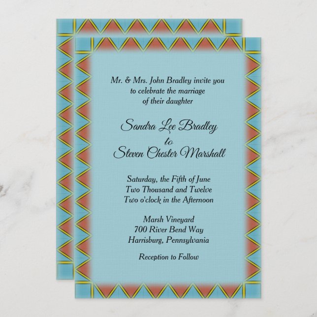 Invitación a la boda azul azteca de 5" x 7" (Anverso / Reverso)
