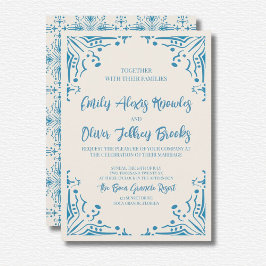 Invitación a la boda azul Azulejo