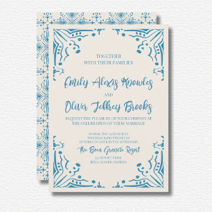 Invitación a la boda azul Azulejo