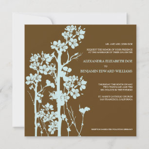 Invitación a la boda azul/chocolate floral japonés