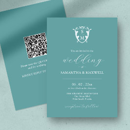 Invitación a la boda azul con código QR