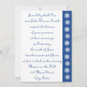 Invitación a la Boda Azul con copos de nieve en in