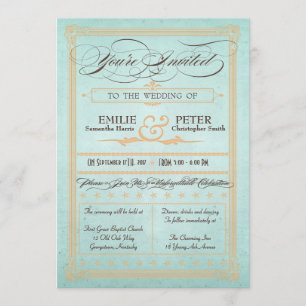 Invitación a la boda azul con estilo de póster vin