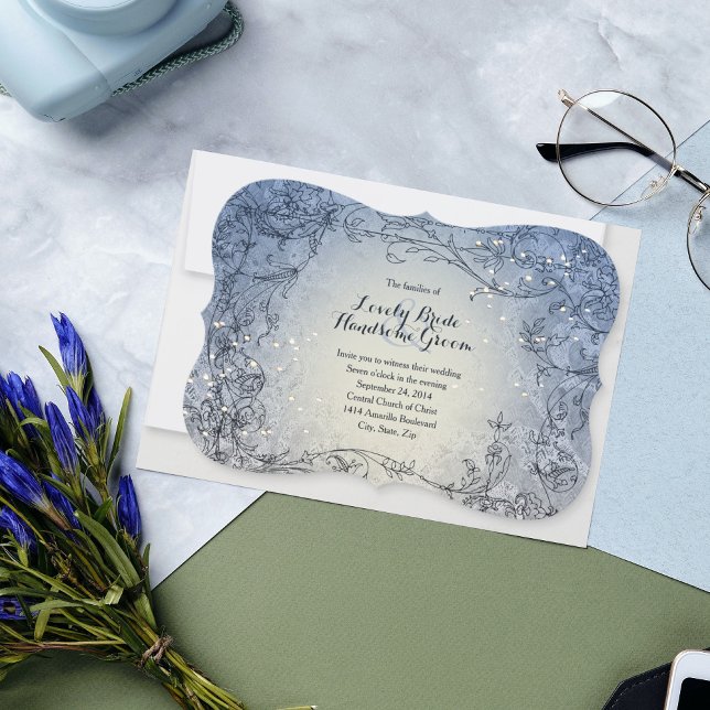 Invitación a la Boda Azul con luces de hadas (Subido por el creador)