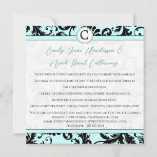 Invitación a la boda azul de Aqua Black Damask
