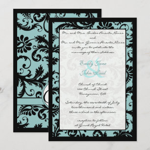 Invitación a la boda azul de Aqua Black Damask