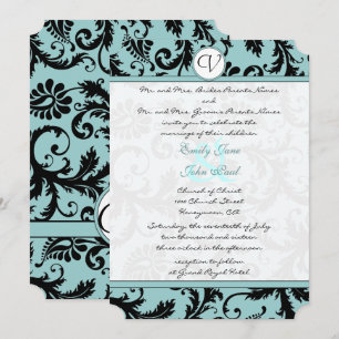 Invitación a la boda azul de Aqua Black Damask