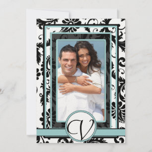 Invitación a la boda azul de Aqua Black Damask