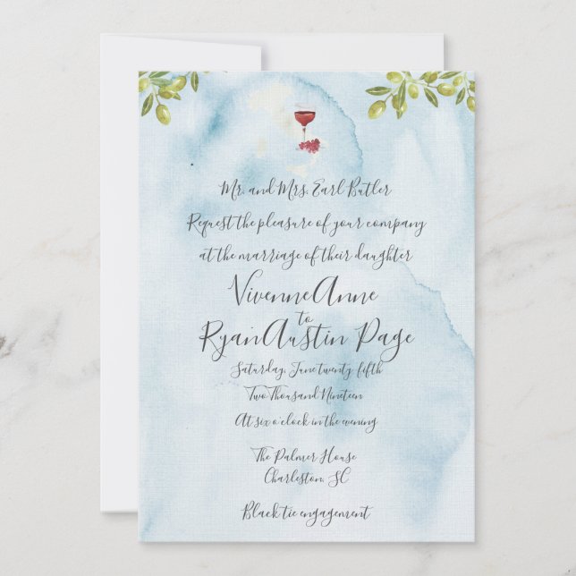 Invitación a la boda azul de Benvenuti Italia (Anverso)