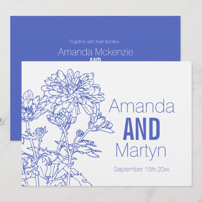 invitación a la boda azul de crisantemo boda (Anverso / Reverso)