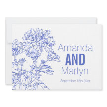 invitación a la boda azul de crisantemo boda