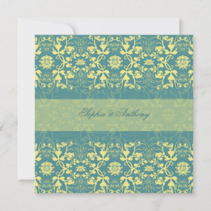 Invitación a la boda azul de Damask Swirls Lace Pe