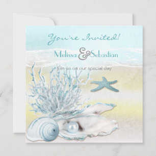Invitación a la boda azul de Dream Shore Beach