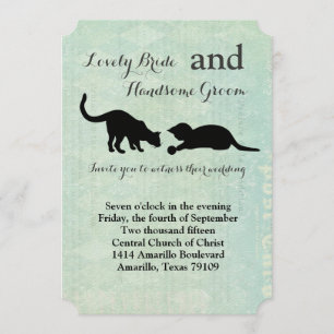 Invitación a la boda azul de época de gatos juguet