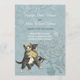 Invitación a la Boda Azul de Gatos Populares Aqua