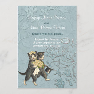 Invitación a la Boda Azul de Gatos Populares Aqua