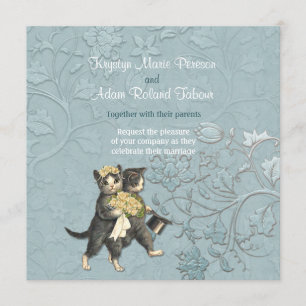 Invitación a la Boda Azul de Gatos Populares Aqua