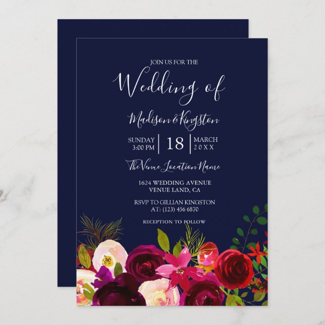 Invitación a la boda azul de la Marina de Borgoña (Anverso / Reverso)