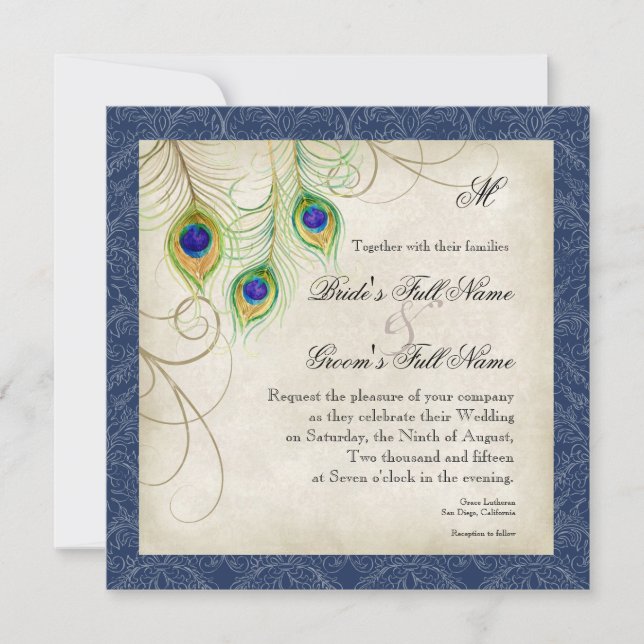 Invitación a la Boda Azul de la Marina de Pavo Rea (Anverso)