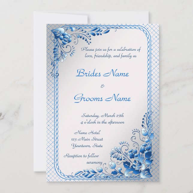 Invitación a la boda azul de la marina en plata es (Anverso)