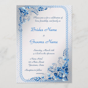 Invitación a la boda azul de la marina en plata es