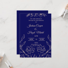 Invitación a la boda azul de la Marina Flora
