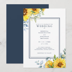 Invitación a la boda azul de la marina girasol acu