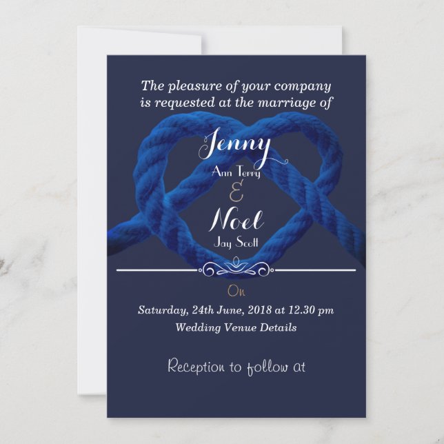 Invitación a la Boda Azul de la Marina Knot (Anverso)